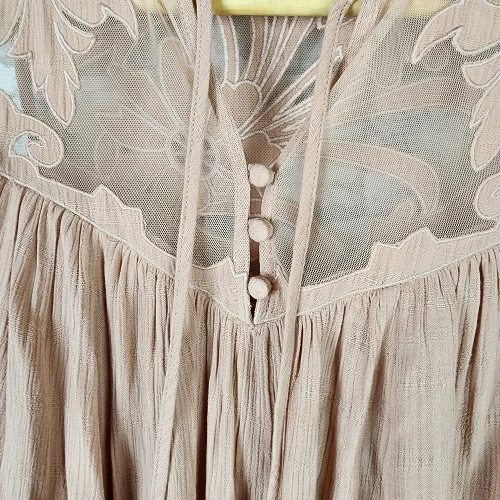 Free People Western Romance Mesh Applique Swing Top Rose Pink Size XS - Picture 6 of 16